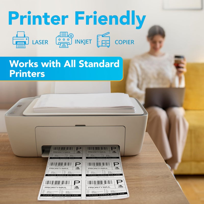 Shop4Mailers 6-Up White Permanent Self Adhesive Shipping Labels 3 1/3â€ x 4â€ Easy Peel Stickers for Laser & Inkjet Printers - 100 Sheets - 600 Count Labels - Image 3